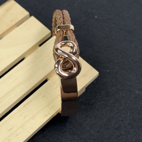 Roberto By RFM Bracelet Rose Gold Princess Lee Infinity Station Woven Brown Cord - Picture 3 of 9